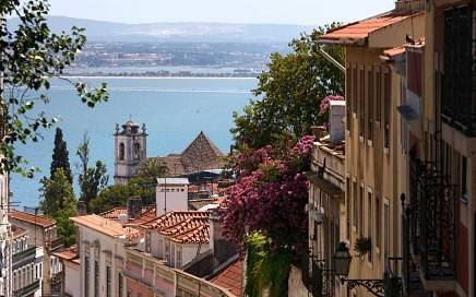 Lisbon bridge houses and the river II